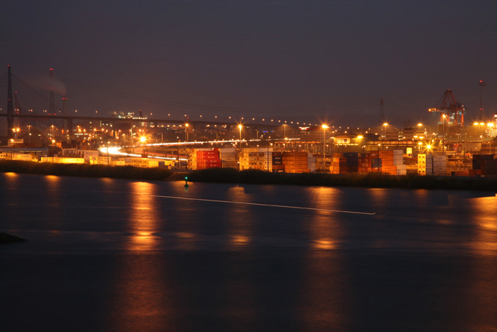 Hamburger Hafen bei Nacht, Hamburg Nacht, Köhlbrandbrücke, Waltersh, Hamburg bei Nacht