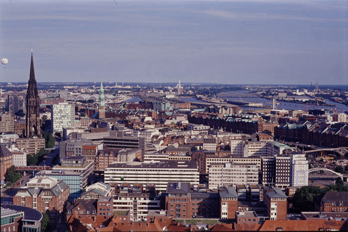 Hamburg, Blick vom Michel, Speicherstadt, Elbbrücken, Hamburg